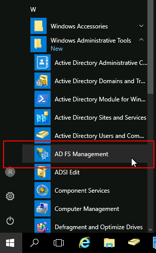 AD FS Management Link in Start Menu