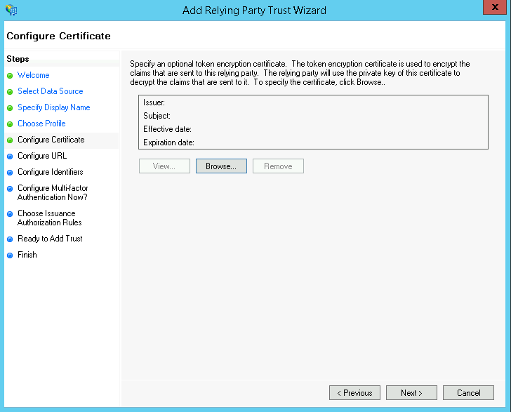 Leave the certificate blank