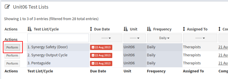 Choose a test list to perform