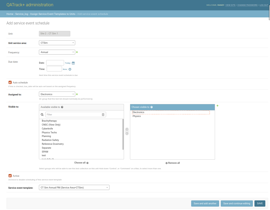 Adding a new Service Event Schedule