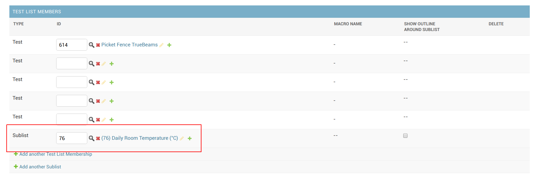 Adding a Sublist to a Test List