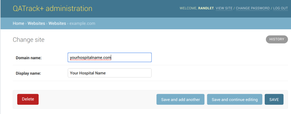 Setting the website name