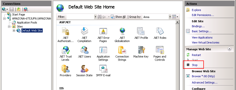 Stop default website