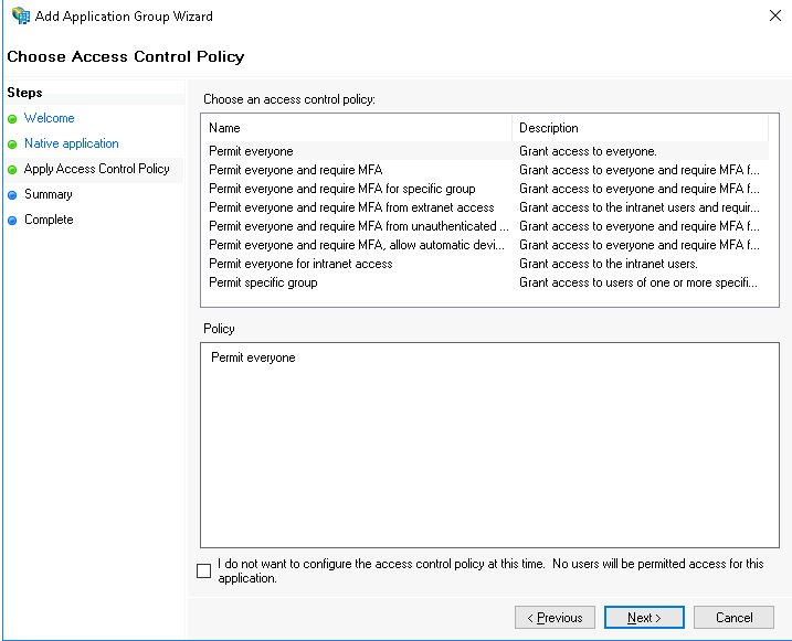 Access Control settings
