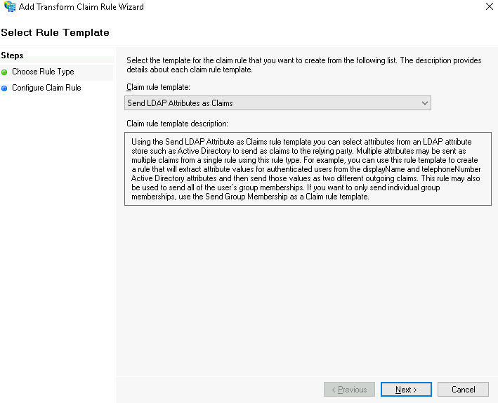 Select claim rule template