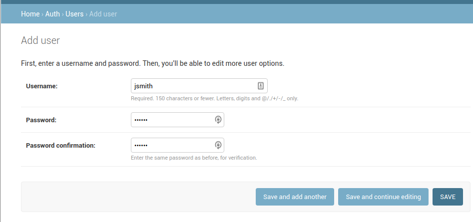 Creating a new user