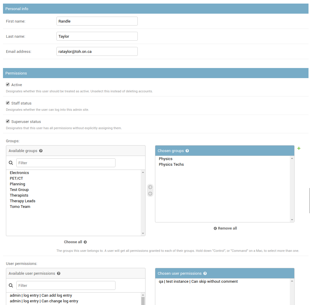 Creating a new user - selecting permissions