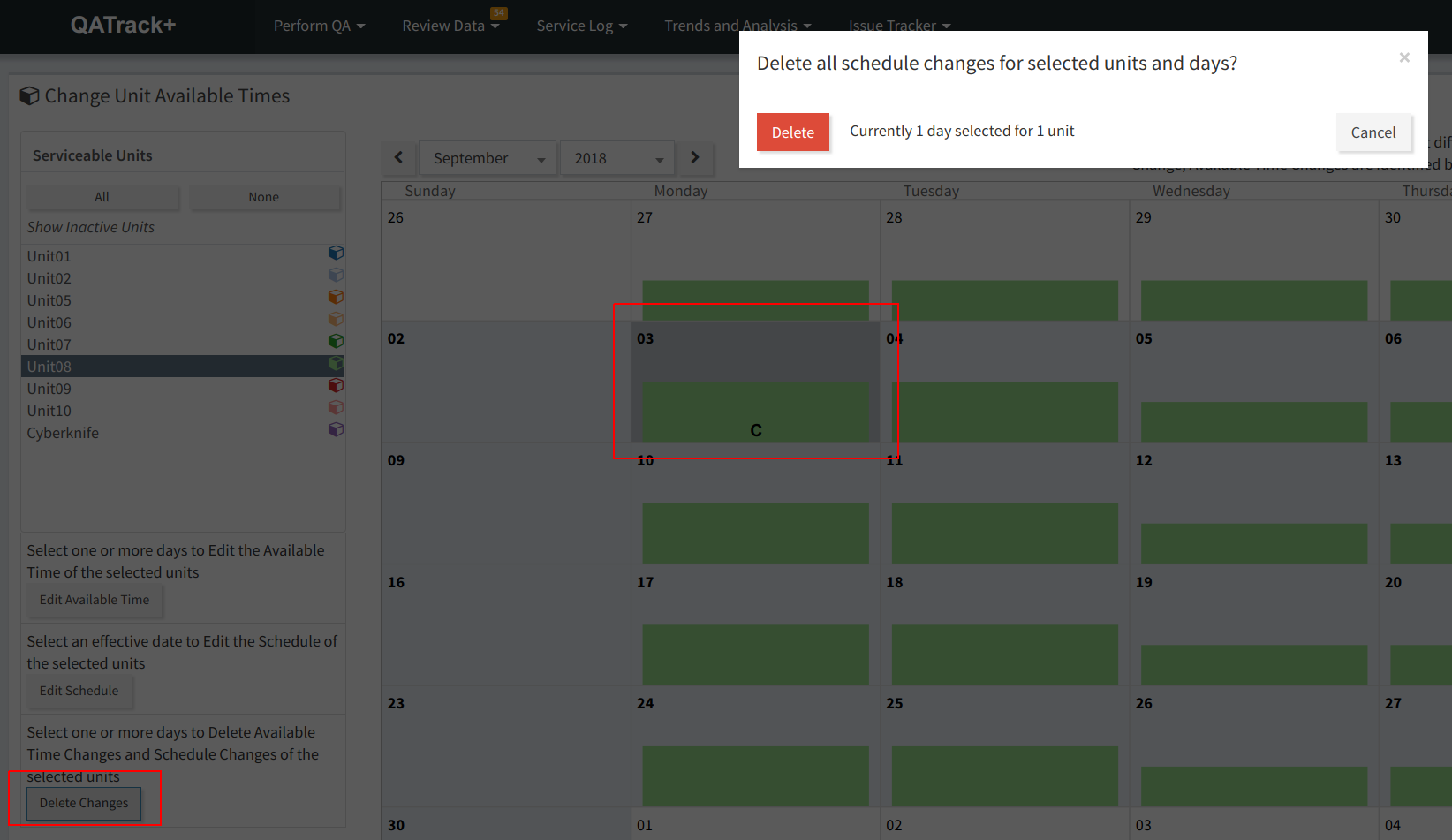 Deleting a schedule modification