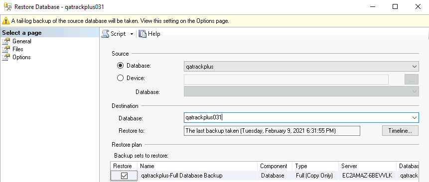 Set database destination