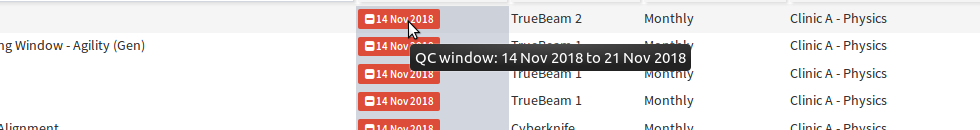 Hovering over a due date status to reveal the QC window