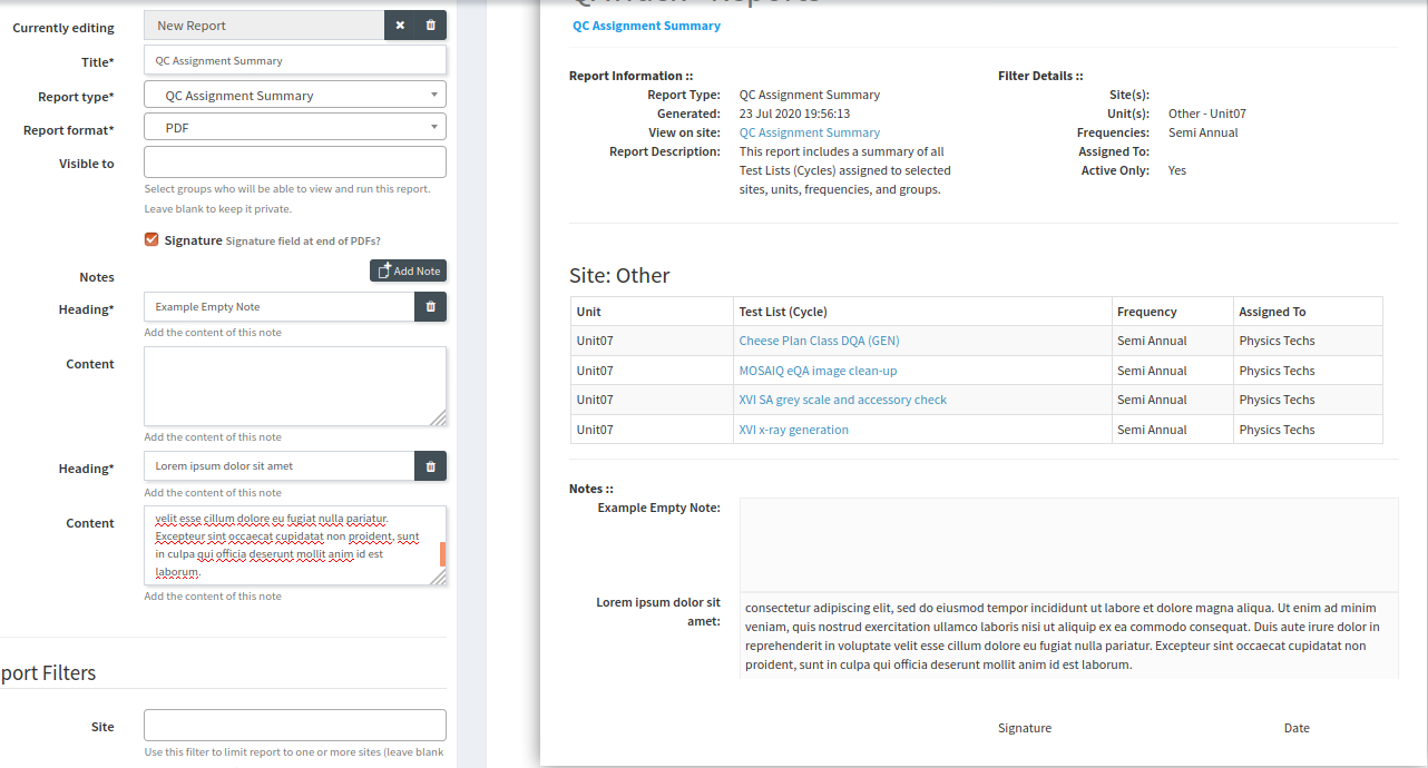 Example report with notes included