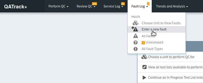 Location of the faults menu