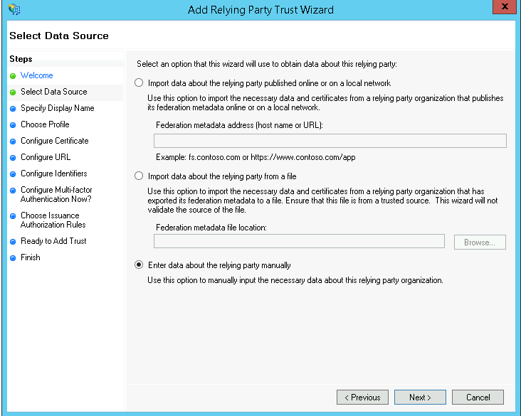 Choose to enter the data about the reyling party manually