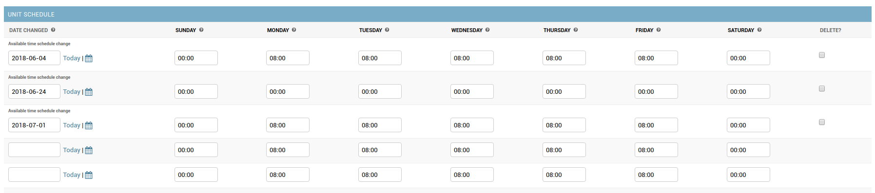 Defining a unit schedule