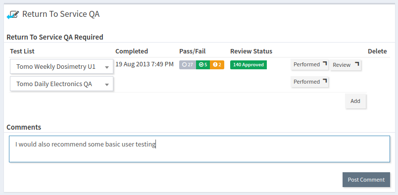Return to service QC