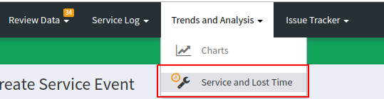 Service and Lost Time Menu
