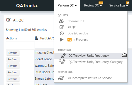 The menu options for selecting a tree view