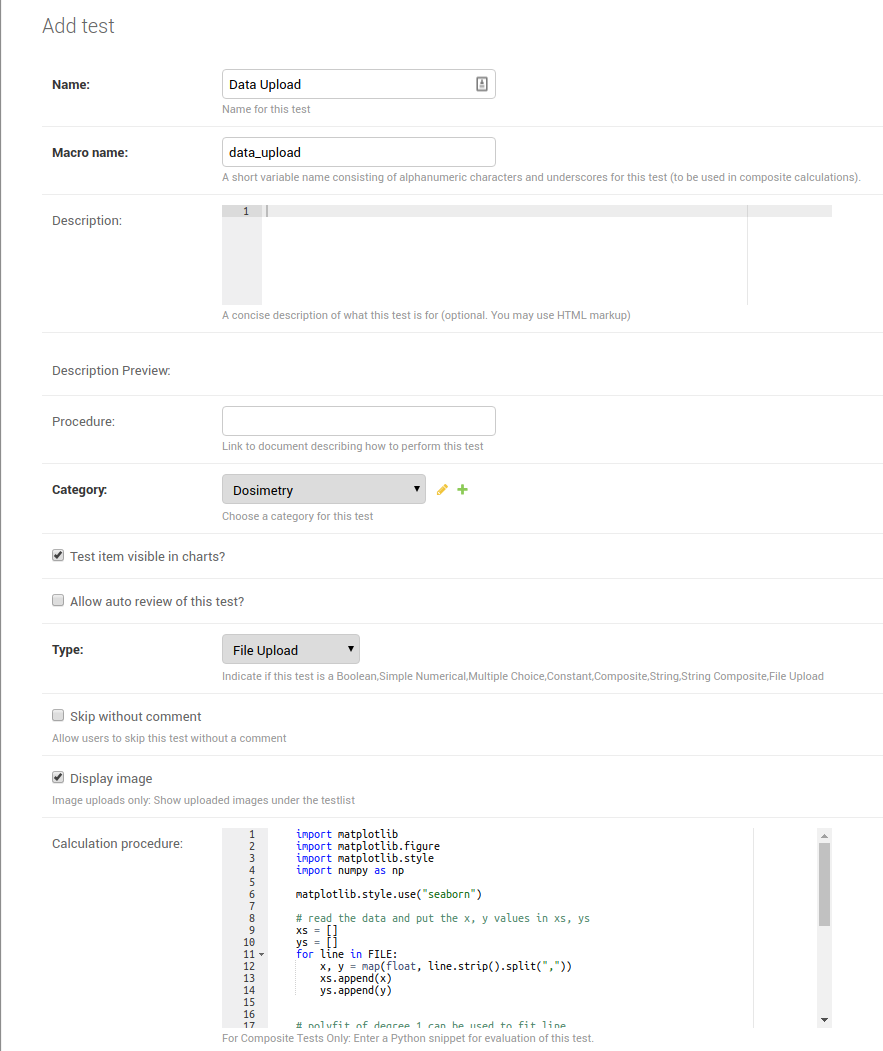 Upload data test config