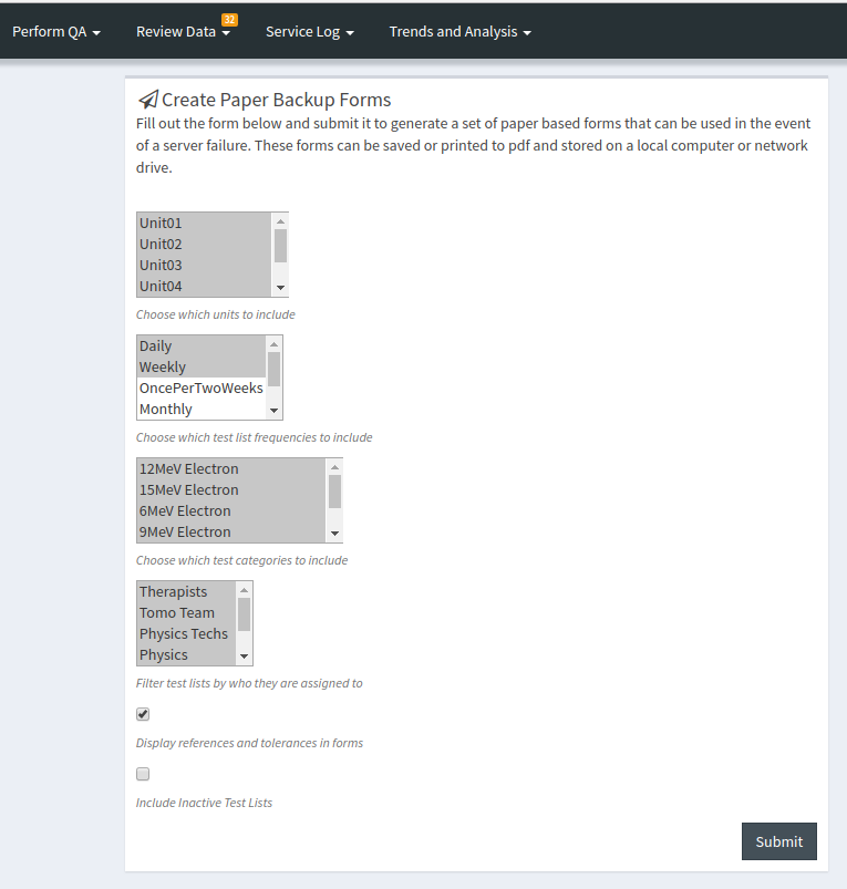 Paper based backup form filters