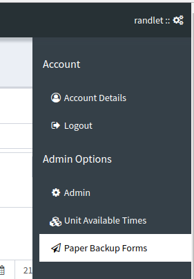 Paper backup form menu