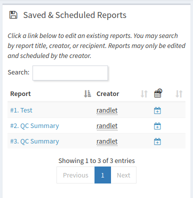 Saved & Scheduled Reports area