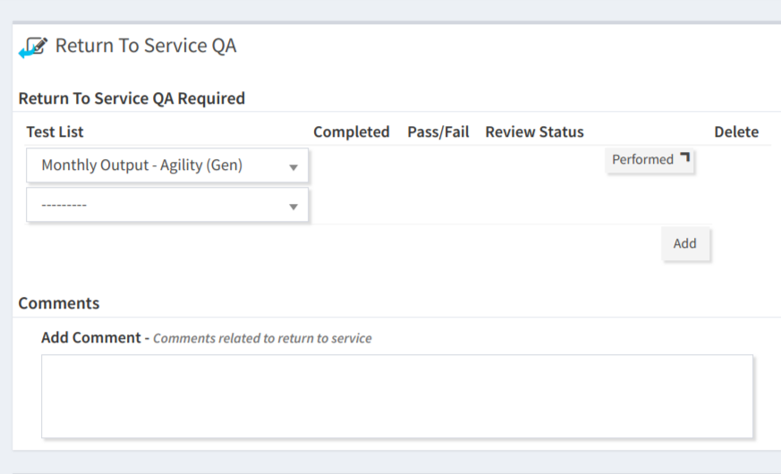 Return To Service QA Selected