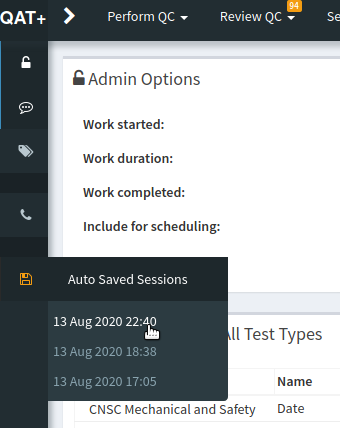 Continue an autosaved test list instance