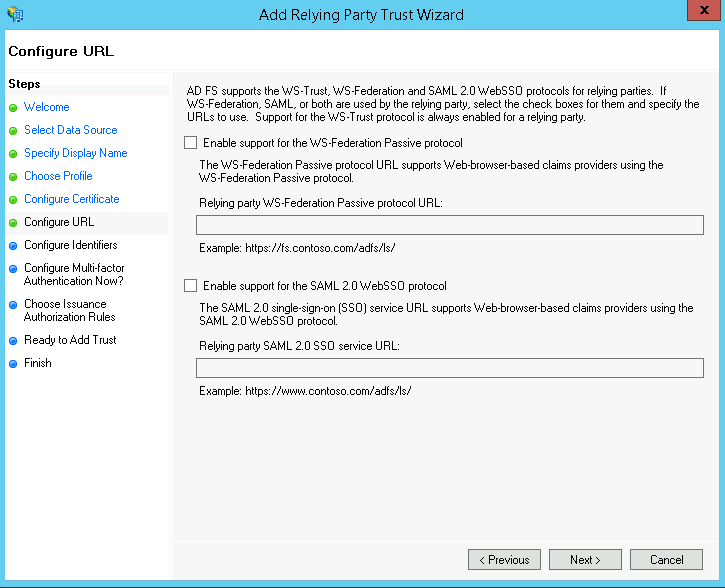 Leave the WS-Federation Passive and SAML2.0 WebSSO protocols unchecked