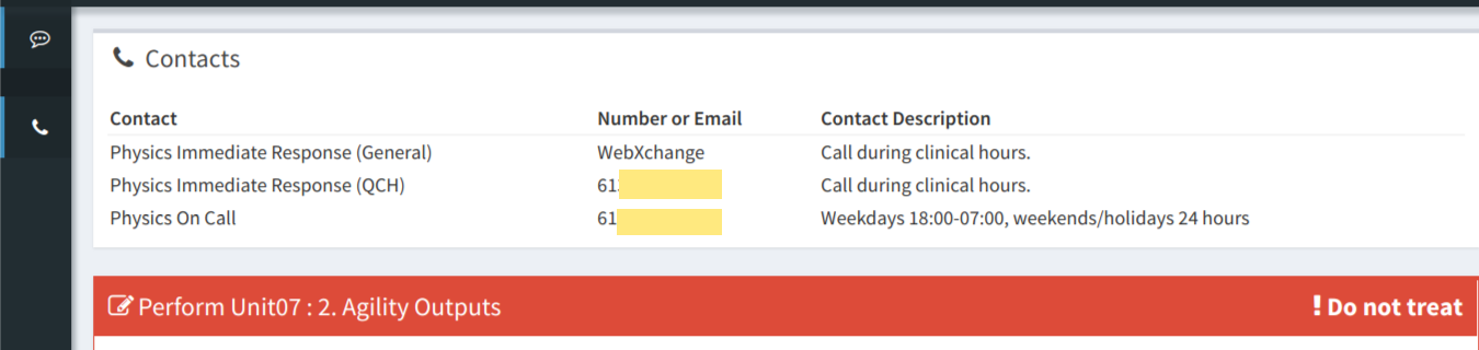 Contacts displayed while performing QC