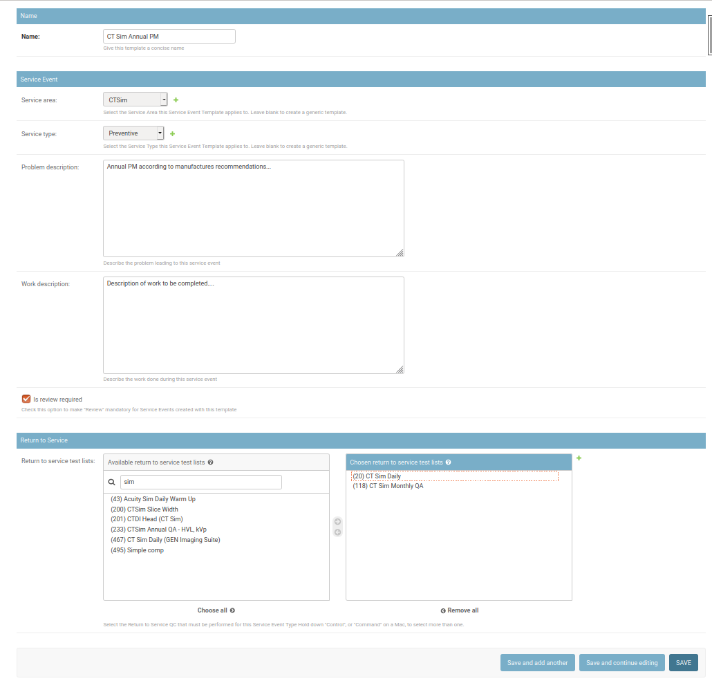 Adding a new Service Event Template