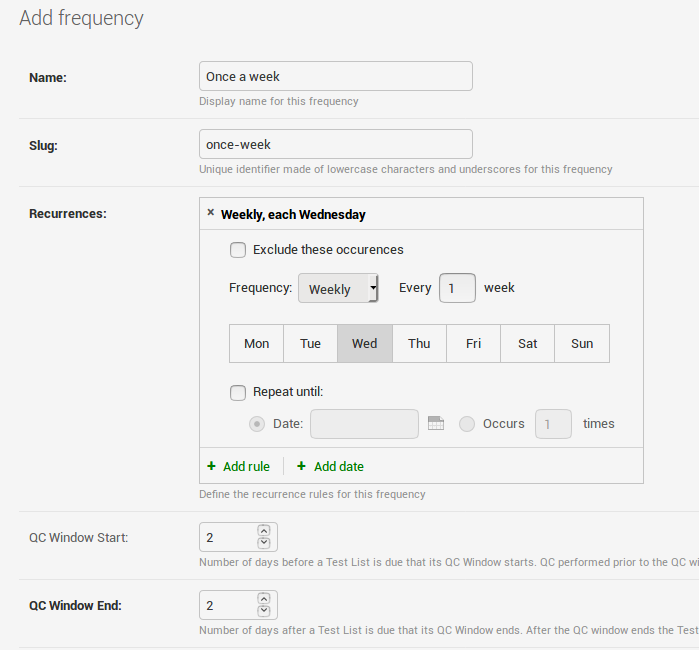Once a week frequency configuration