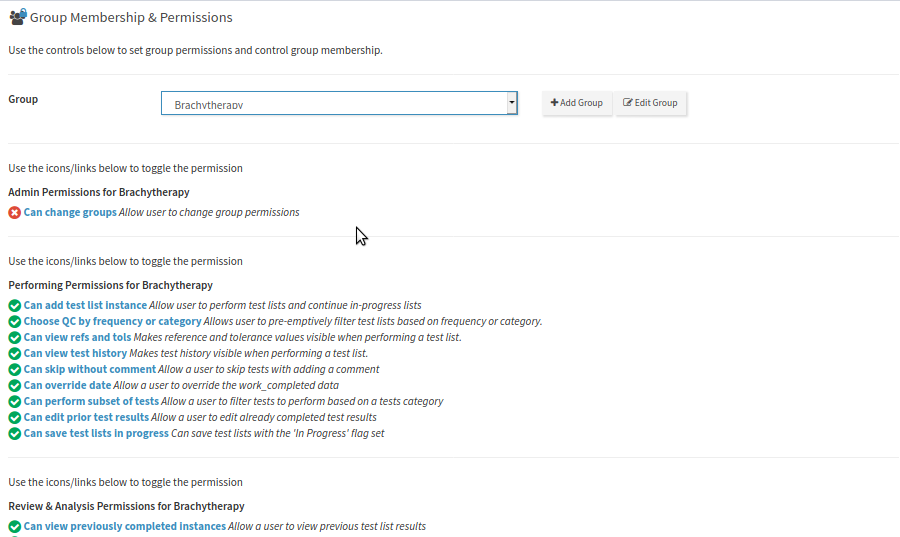 Editing a groups permissions