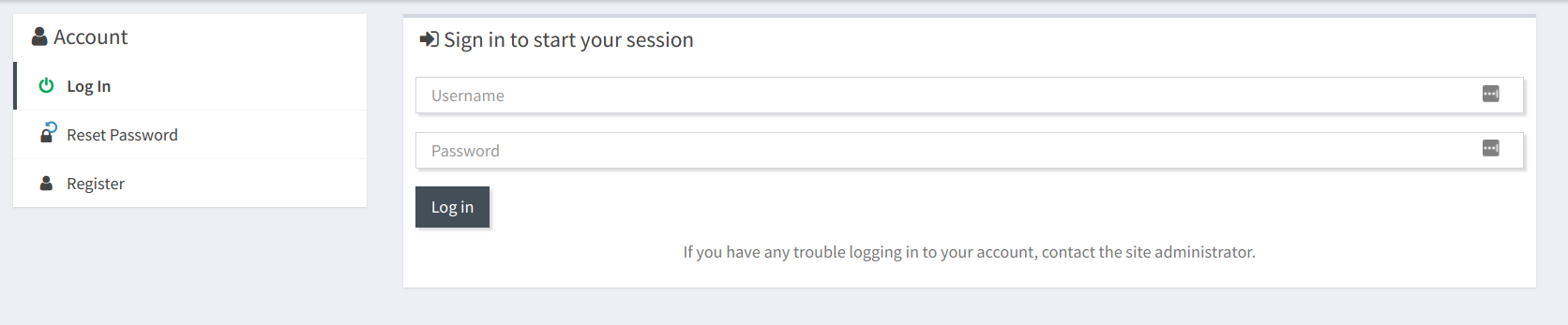 The QATrack+ login screen