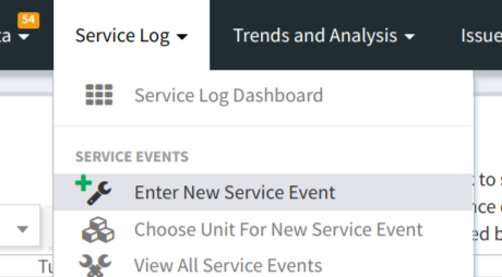The New Service Event Menu
