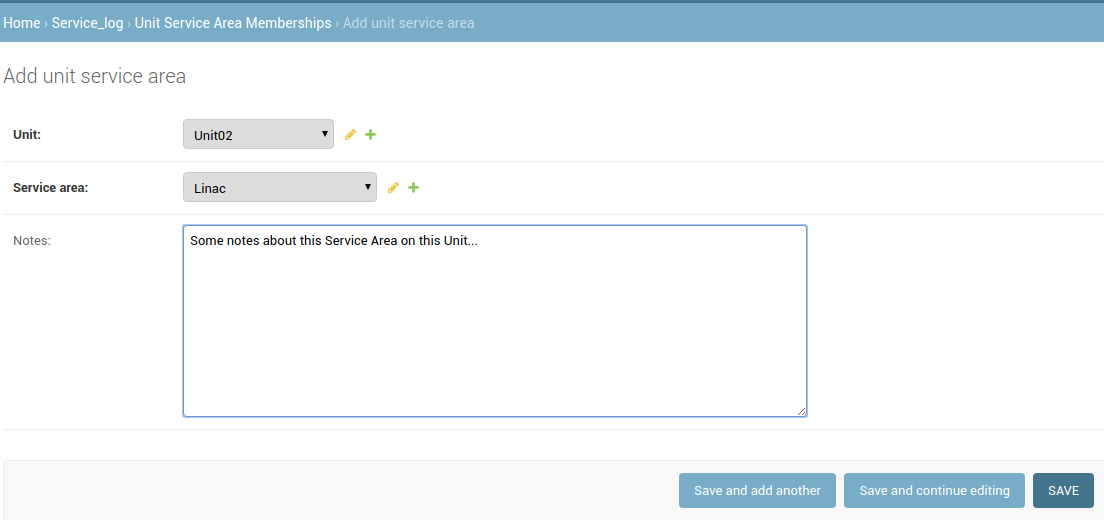 Adding Service Areas via the Unit Service Area Membership admin