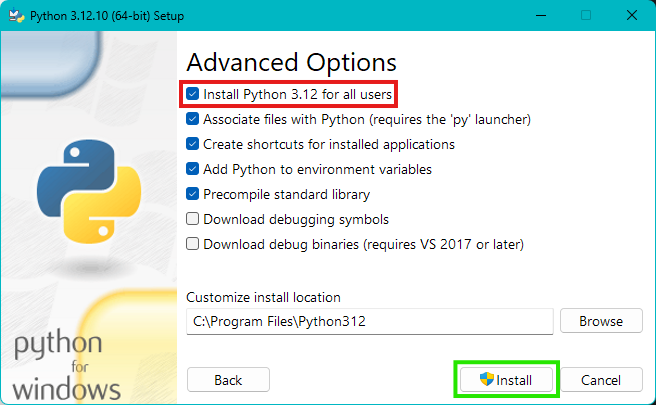 Advanced Options: Install