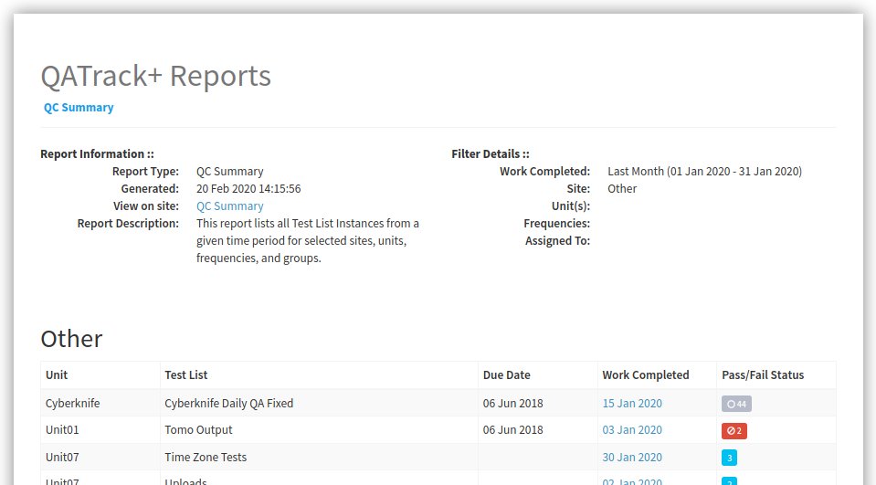 An example QC Summary report