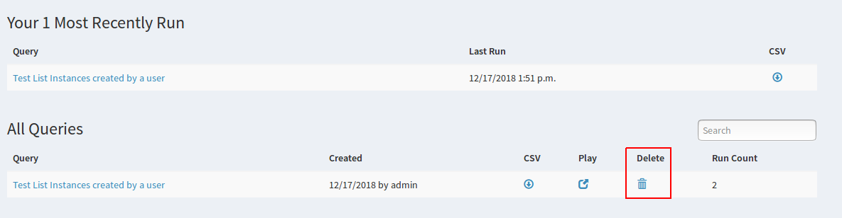 Deleting a saved query