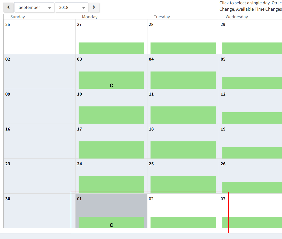 Reset calendar