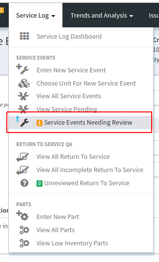 Return To Service Review Menu