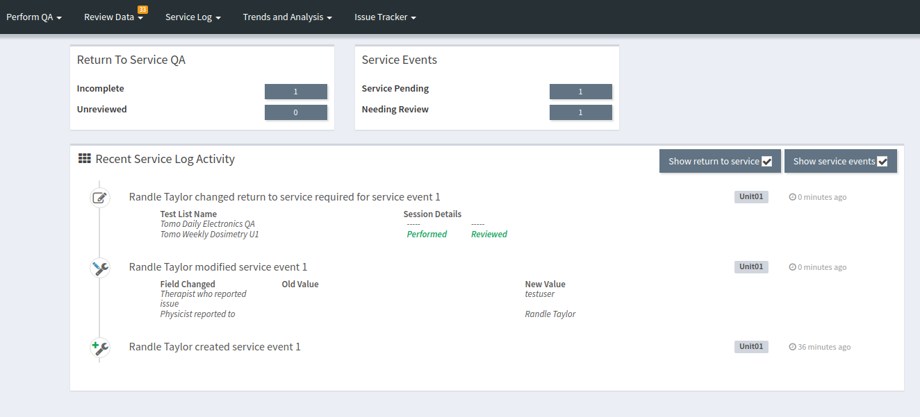 Service Log Dashboard