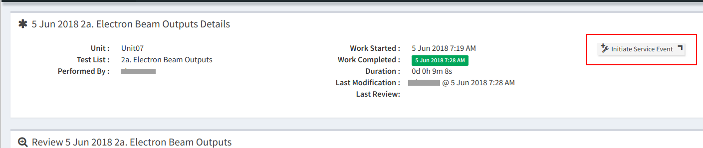 Initiating a Service Event from a Test List Instance