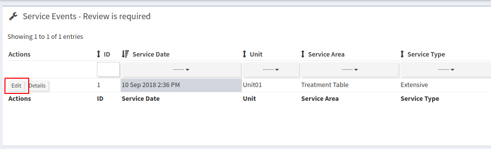 Unreviewed Service Event List