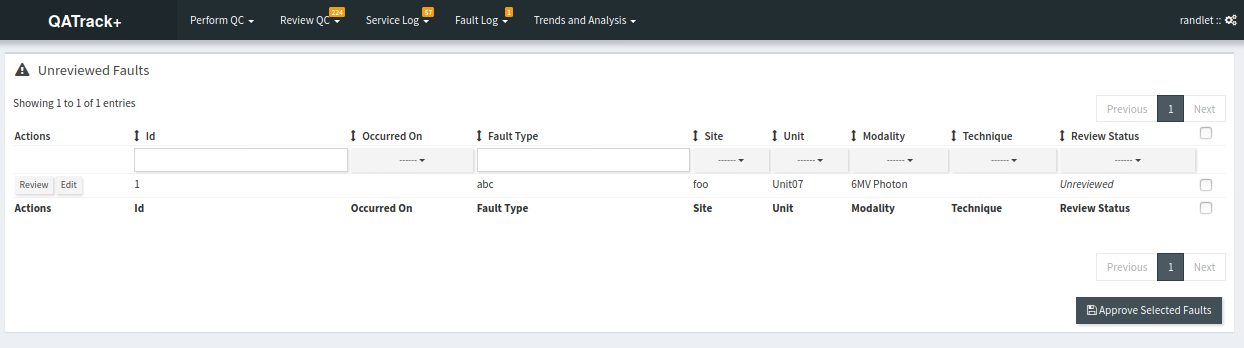 Select the fault you want to review