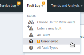 Location of the unreviewed faults menu